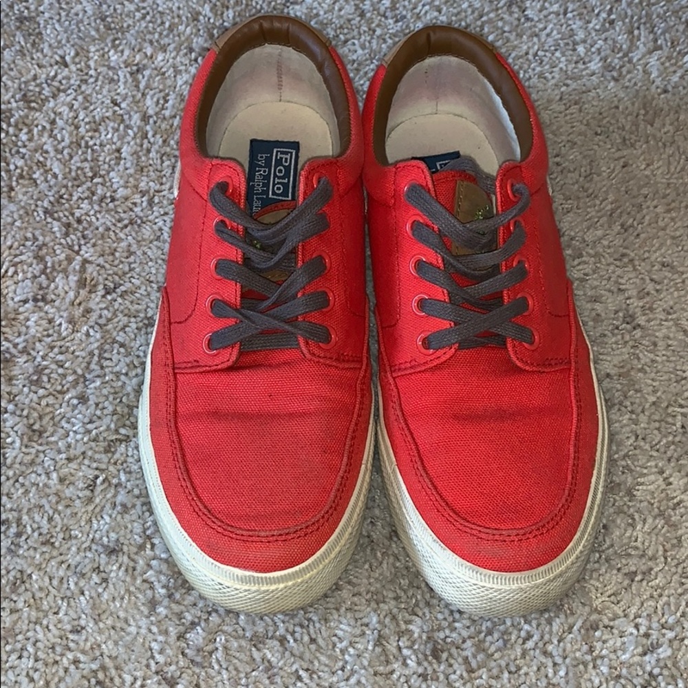 bright red polo sneakers